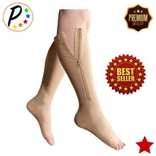 Load image into Gallery viewer, Premium Open Toe 20-30 mmHg Firm Compression With YKK Zipper Leg Swelling Fatigue Socks