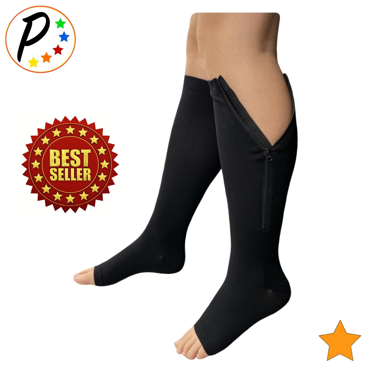 Zipper Compression Socks Women and Men, 2 Pairs Of 15-20mmhg Open Toe Knee  High Compression Stockings with Zipper