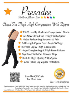 (Petite) Closed Toe Thigh High 15-20 mmHg Moderate Compression Leg Stocking With YKK Zipper