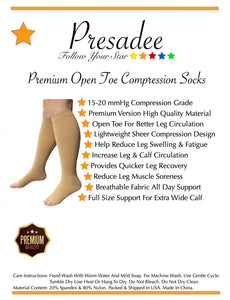 Premium Open Toe 15-20 mmHg Moderate Sheer Compression Leg Calf Socks
