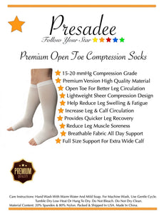 Premium Open Toe 15-20 mmHg Moderate Sheer Compression Leg Calf Socks