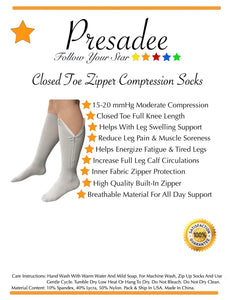 Closed Toe Gray 15-20 mmHg Moderate Compression Leg Calf Zipper Socks
