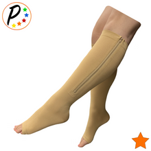 Load image into Gallery viewer, Open Toe 15-20 mmHg Moderate Compression Leg Circulation YKK Zipper Socks