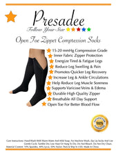 Load image into Gallery viewer, Open Toe 15-20 mmHg Moderate Compression Leg Circulation YKK Zipper Socks