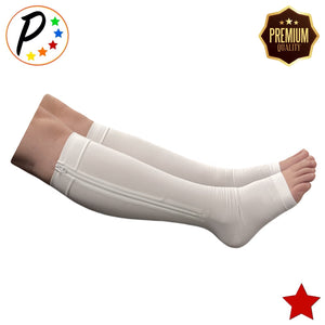 Premium Open Toe 20-30 mmHg Firm Leg Compression Swelling YKK Zipper White Socks