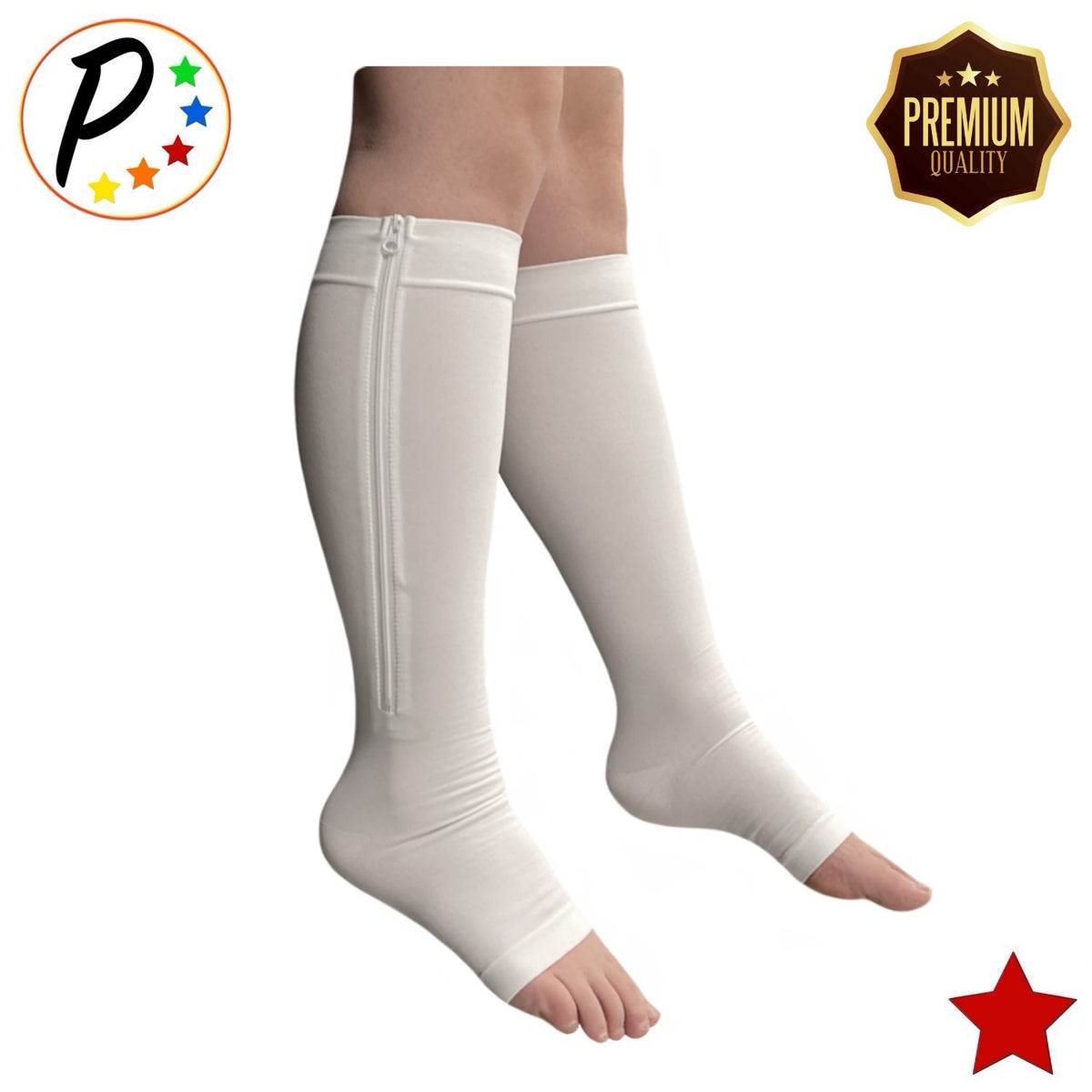 Presadee Closed Toe Compression Socks - 15-20mmHg Moderate Support, YKK Zipper, White, For Leg Circulation & Swelling