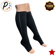 Load image into Gallery viewer, Premium Open Toe 20-30 mmHg Firm Compression With YKK Zipper Leg Swelling Fatigue Socks