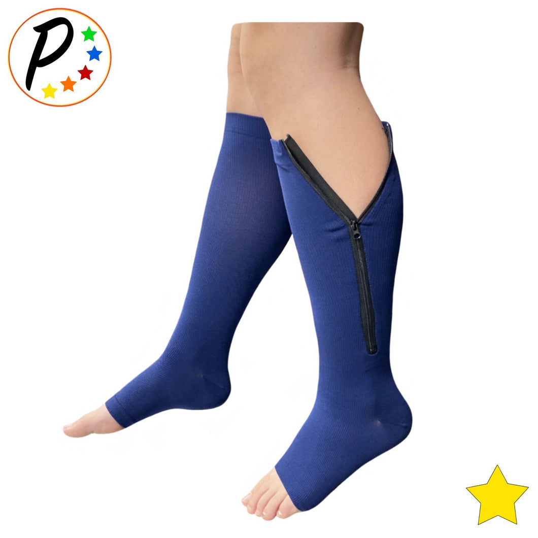 Open Toe 8-15 mmHg Mild Compression Leg Calf Circulation Zipper Navy Socks