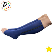 Load image into Gallery viewer, Open Toe 8-15 mmHg Mild Compression Leg Calf Circulation Zipper Navy Socks