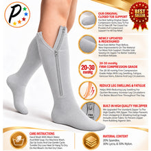 Load image into Gallery viewer, Original Gray Closed Toe 20-30 mmHg Firm Compression Leg Calf Swelling Zipper Socks