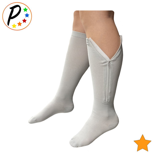 Closed Toe Gray 15-20 mmHg Moderate Compression Leg Calf Zipper Socks