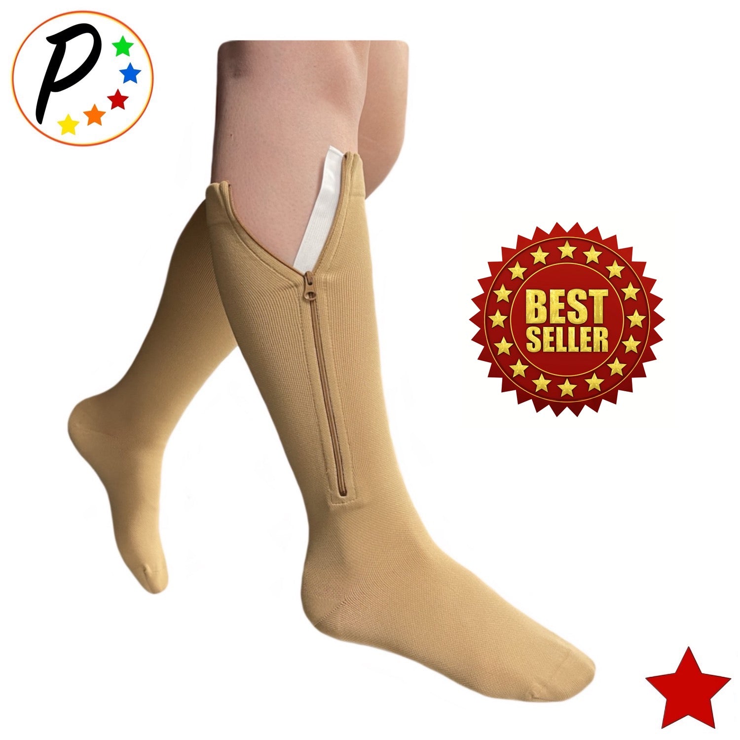  TZYSOKC Zipper Compression Socks Women & Men - 2Pairs Calf Knee  High Open Toe Compression Stocking 15-20mmHg for Walking Running(B S/M) :  Clothing, Shoes & Jewelry