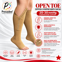 Load image into Gallery viewer, Original Open Toe 20-30 mmHg Firm Compression Calf Leg Swelling YKK Zipper Socks