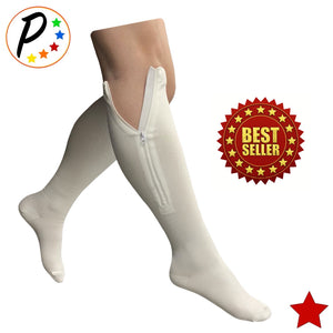 Original White Closed Toe 20-30 mmHg Firm Compression Calf Leg Circulation Zipper Socks