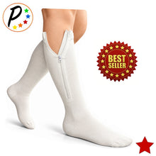 Load image into Gallery viewer, Original White Closed Toe 20-30 mmHg Firm Compression Calf Leg Swelling Zipper Socks