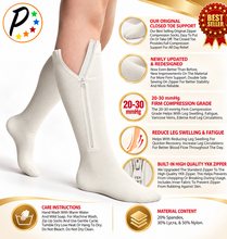 Load image into Gallery viewer, Original White Closed Toe 20-30 mmHg Firm Compression Calf Leg Circulation Zipper Socks