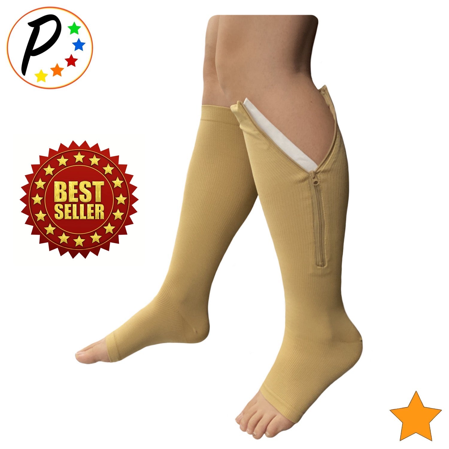 Medical Zippered Compression Socks - Open Toe 15-20 mmHg Varicose Veins  Compression Stockings with Zip Guard for Skin Protection, Lightweight  Diabetic