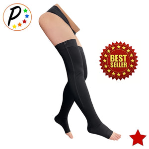 Thigh High Open Toe 20-30 mmHg Firm Compression Stocking Leg With YKK Zipper