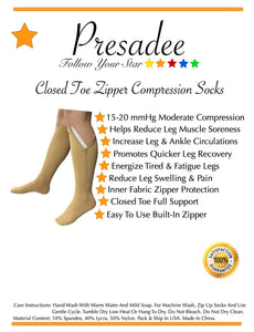 Closed Toe 15-20 mmHg Moderate Compression Leg Circulation YKK Zipper Socks