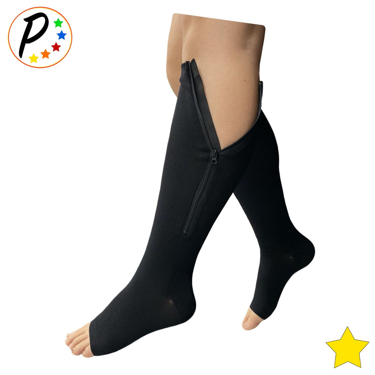 Open Toe 8-15 mmHg Mild Compression Leg Fatigue Calf Circulation Zippe ...