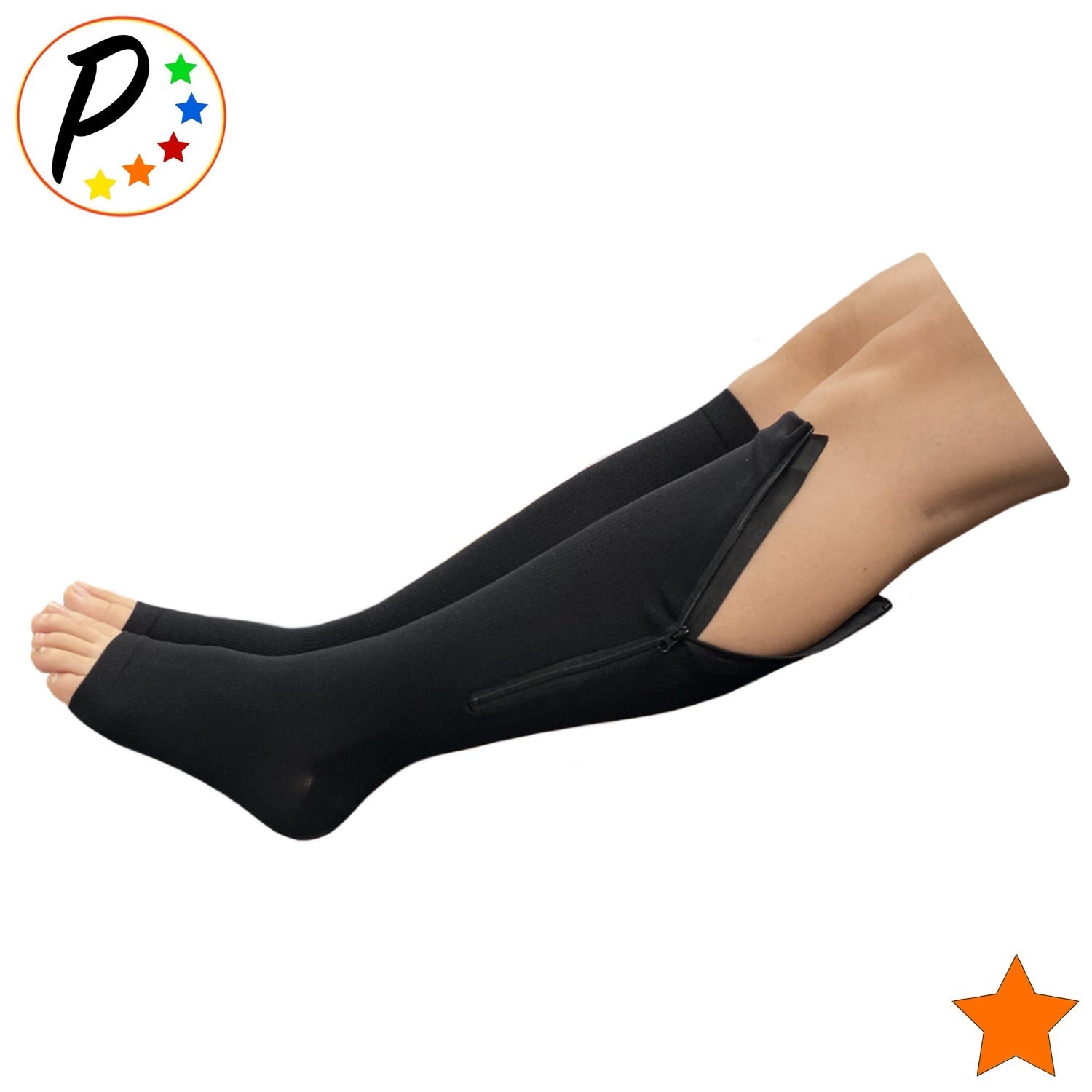 Buy Set of 2 Pairs Black Zipper Compression Socks with Open Toe  (S/M)-15-20mmHg at ShopLC.