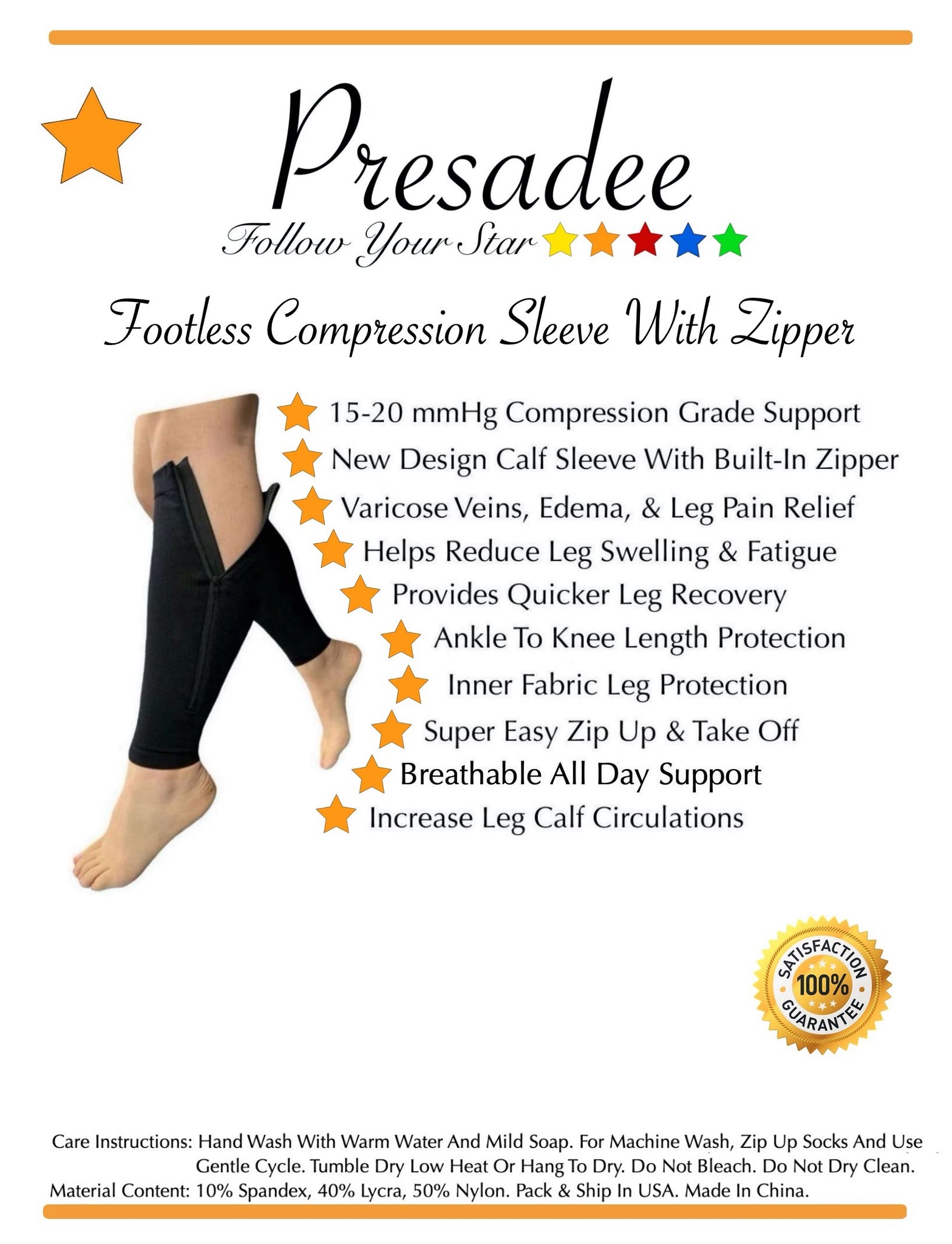 Footless 15-20 mmHg Moderate Compression Leg Circulation Calf Sleeve W –  Presadee