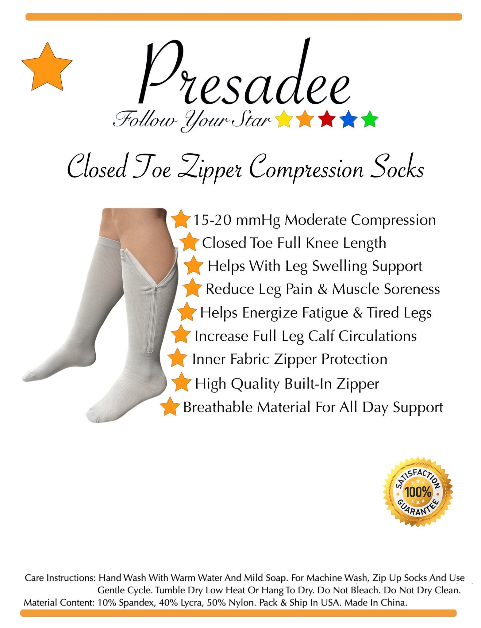 Closed Toe Gray 15-20 mmHg Moderate Compression Leg Calf Zipper Socks ...
