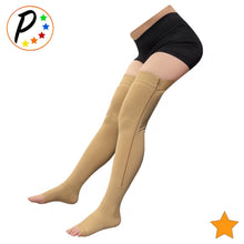 Load image into Gallery viewer, (Petite) Thigh High Open Toe 15-20 mmHg Moderate Compression Leg With YKK Zipper