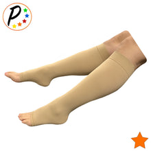 Load image into Gallery viewer, (Petite) Traditional 15-20 mmHg Moderate Compression Leg Calf Open Toe Socks