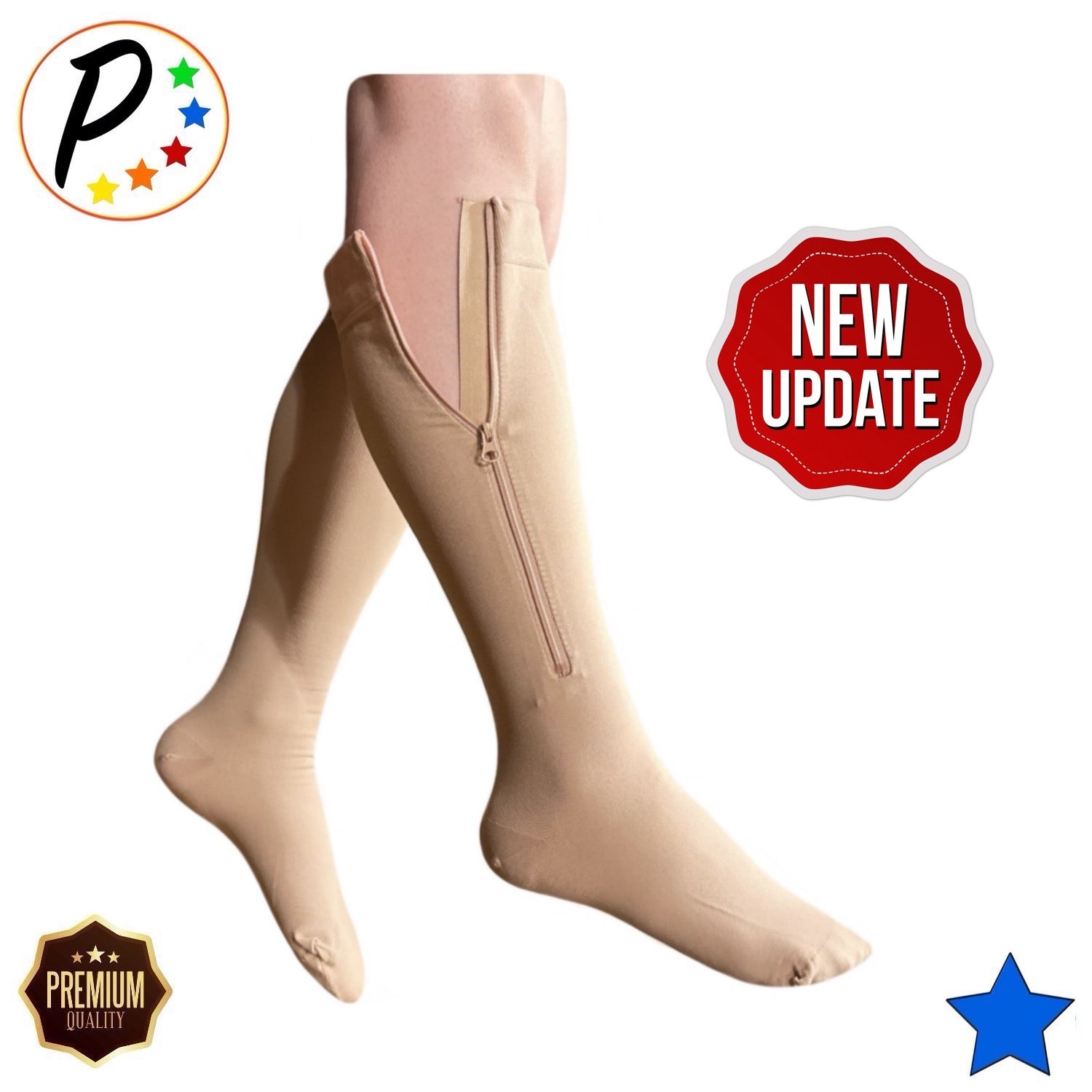 3 Pair Zippered Compression Socks Open Toe 30-40mmHg with Zipper Safe  Protection