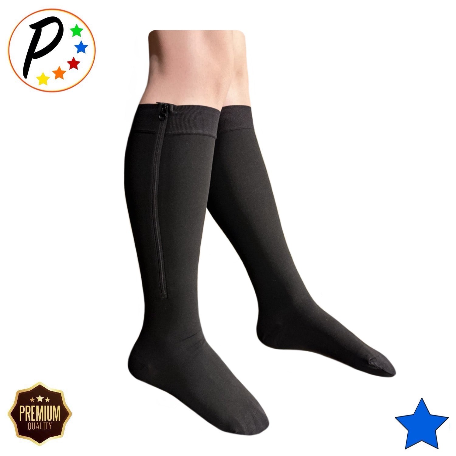 Venous Ulcer Open Toe Compression Stockings 30-40 mmhg with Zipper
