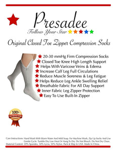 Original Gray Closed Toe 20-30 mmHg Firm Compression Leg Swelling Circulation Zipper Socks