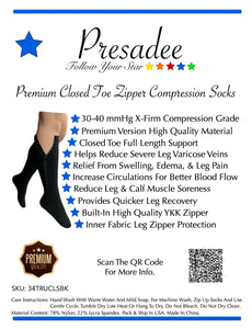 Closed Toe 30-40 mmHg X-Firm Compression YKK Zipper Leg Veins Pain Swelling Socks