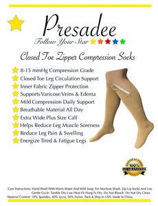 Closed Toe 8-15 mmHg Mild Compression Leg Calf Circulation Support Zipper Socks