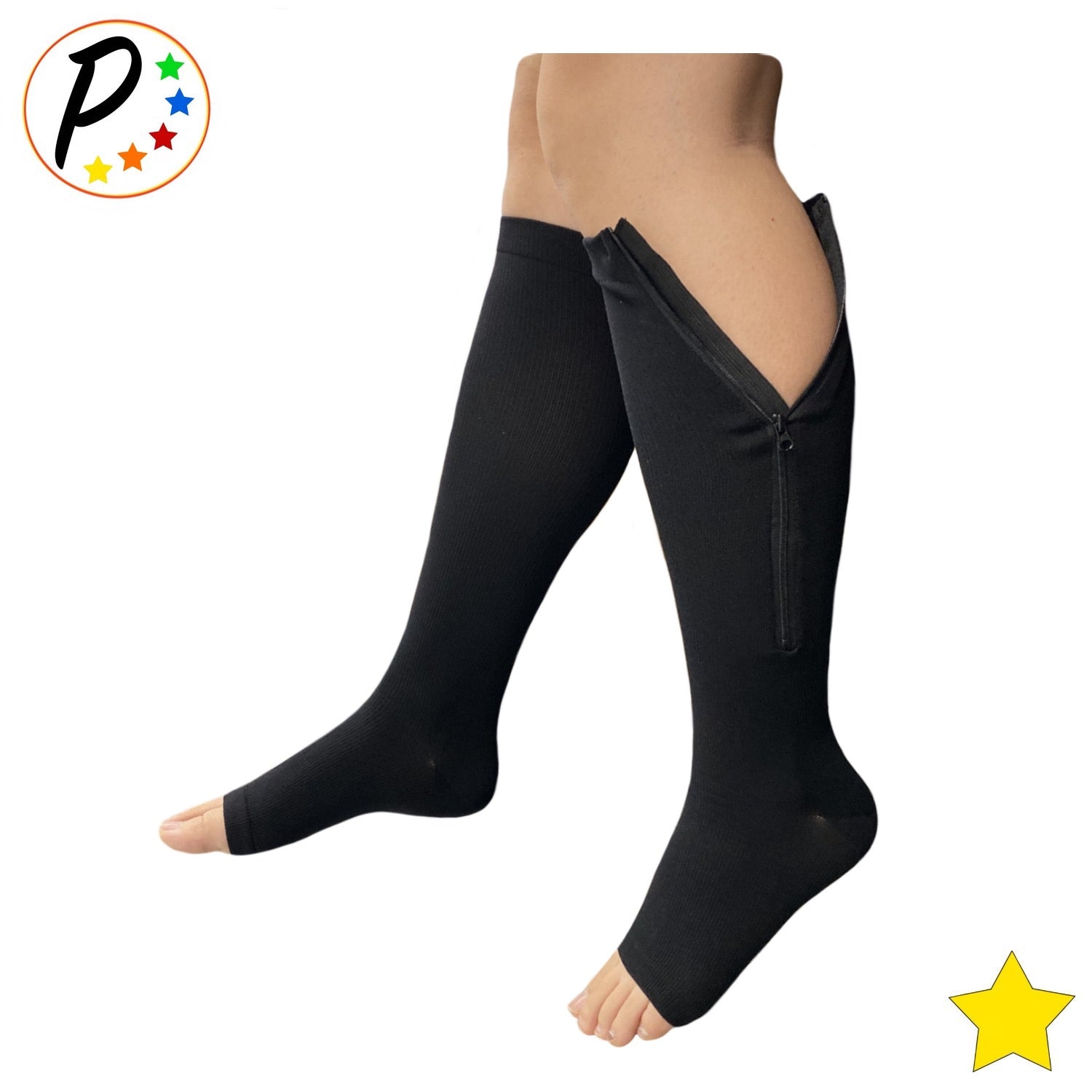  Bacophy 2 Pairs Medical Zipper Compression Socks 15-20 mmHg  Women Men, Knee Length Open Toe Firm Support Calf Stocking, Graduated  Hosiery for Fitness, Flight, Running Marathon : Clothing, Shoes & Jewelry