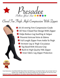 Closed Toe Thigh High 20-30 mmHg Firm Compression Stocking Leg With YKK Zipper