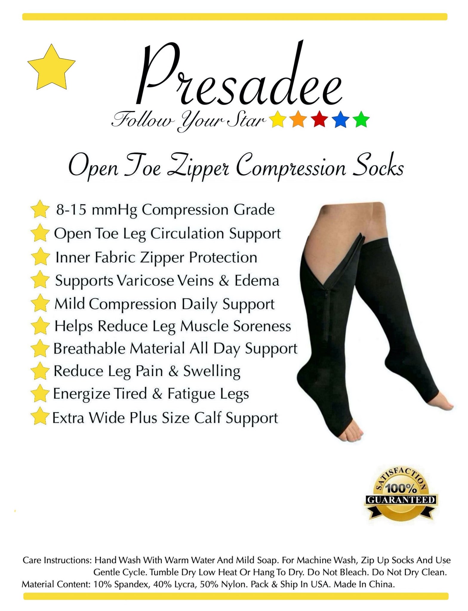 Open Toe 8-15 mmHg Mild Compression Leg Fatigue Calf Circulation Zippe –  Presadee