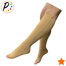 Load image into Gallery viewer, (Petite) Open Toe 15-20 mmHg Moderate Compression Leg Circulation Zipper Socks