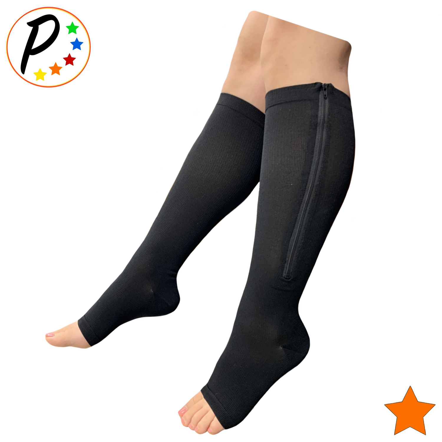 Zipper Pressure Compression Support Socks - Open Toe - Knee High -  20-30mmHg - 2 Pairs only $12.95