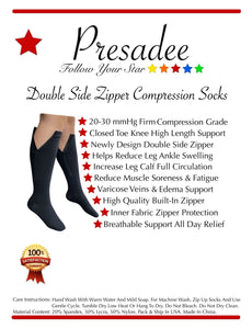 Double Side Zipper 20-30 mmHg Firm Compression Calf Leg Swelling Closed Toe Socks