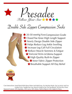 Double Side Zipper 20-30 mmHg Firm Compression Calf Leg Swelling Closed Toe Socks