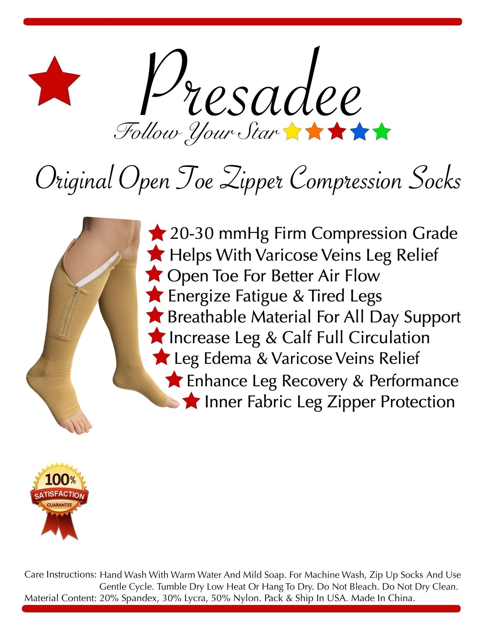 Original Open Toe 20-30 mmHg Firm Compression Calf Leg Swelling YKK Zi –  Presadee