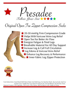 Original Open Toe 20-30 mmHg Firm Compression Calf Leg Swelling YKK Zipper Socks
