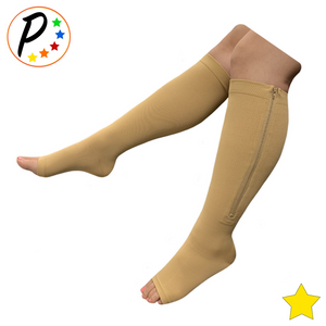 Open Toe 8-15 mmHg Mild Compression Leg Fatigue Calf Circulation Zipper Socks