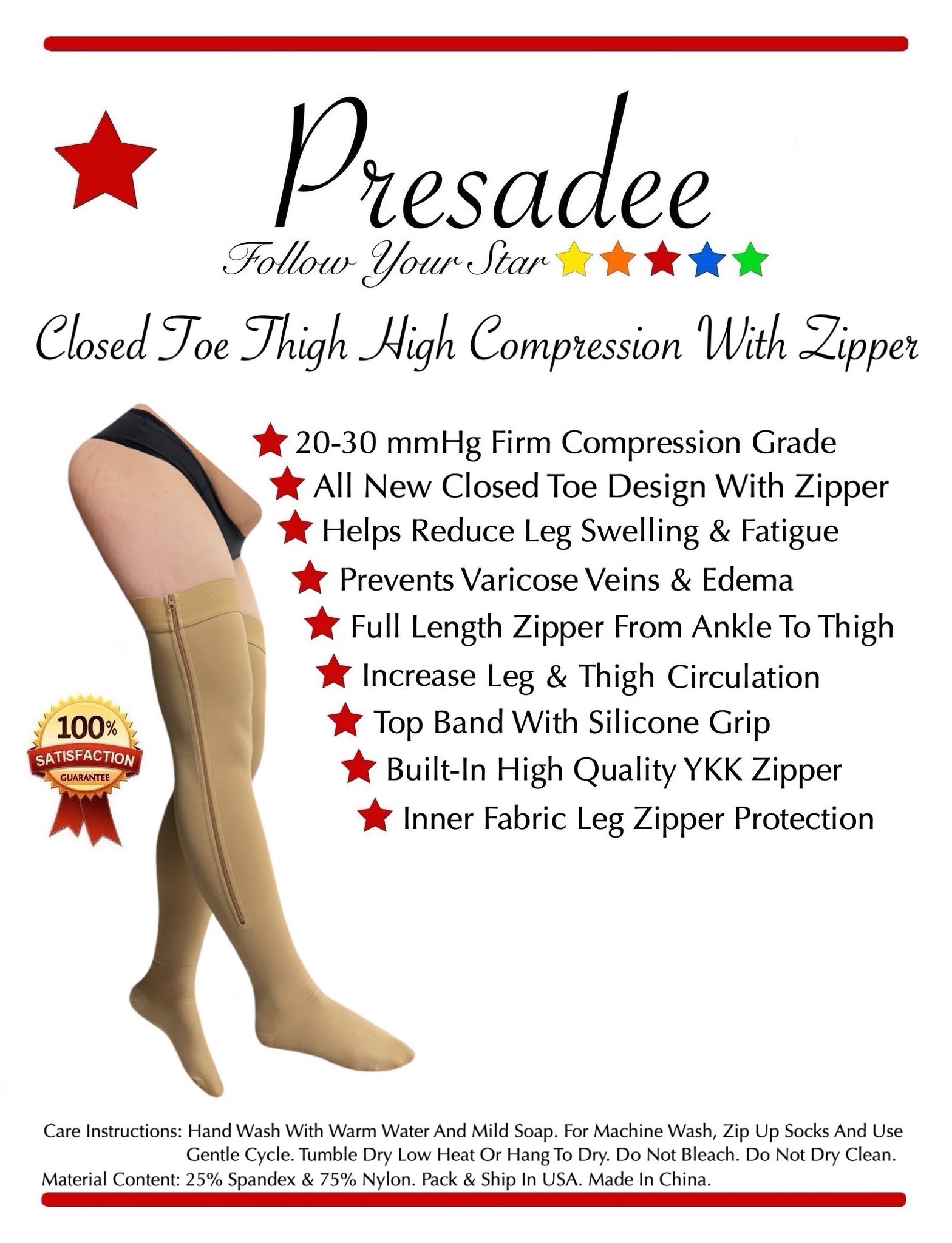 Closed Toe 30-40 mmHg X-Firm Compression YKK Zipper Leg Veins Pain