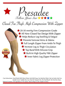 Footless Thigh High 15-20 mmHg Moderate Compression Sleeve YKK Zipper –  Presadee