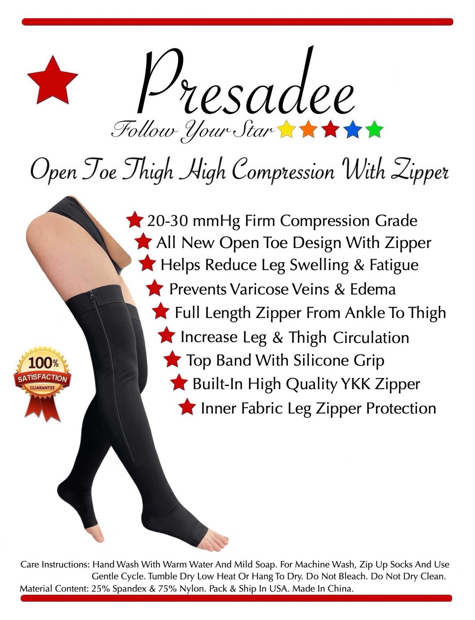 Zipper Pressure Compression Socks Support Stockings Leg - Open Toe Knee  High - 20-30mmHg - Helps Circulation, Varicose Veins, Swollen Legs, Zipper  