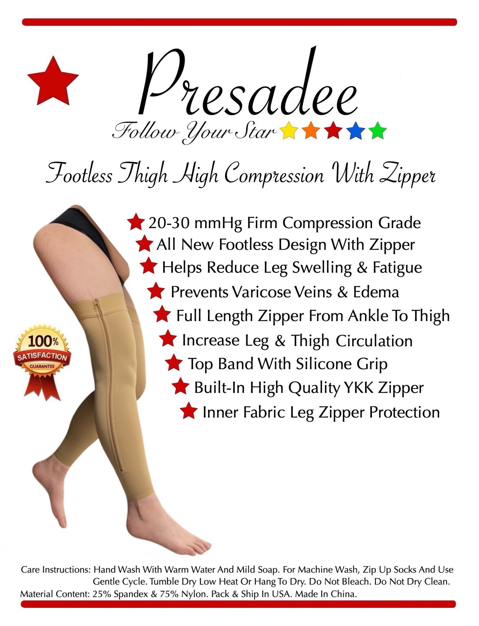 Footless Thigh High 20-30 mmHg Firm Compression Stocking Sleeve With Y –  Presadee