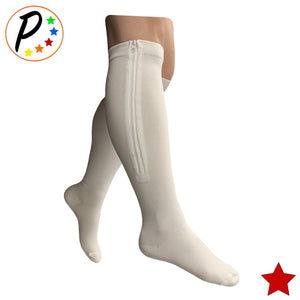 Original White Closed Toe 20-30 mmHg Firm Compression Calf Leg Circulation Zipper Socks