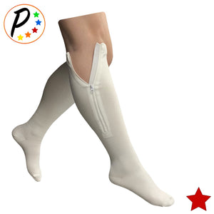 (BIG & TALL) Original White Closed Toe 20-30 mmHg Firm Compression Veins Relief Zipper Socks